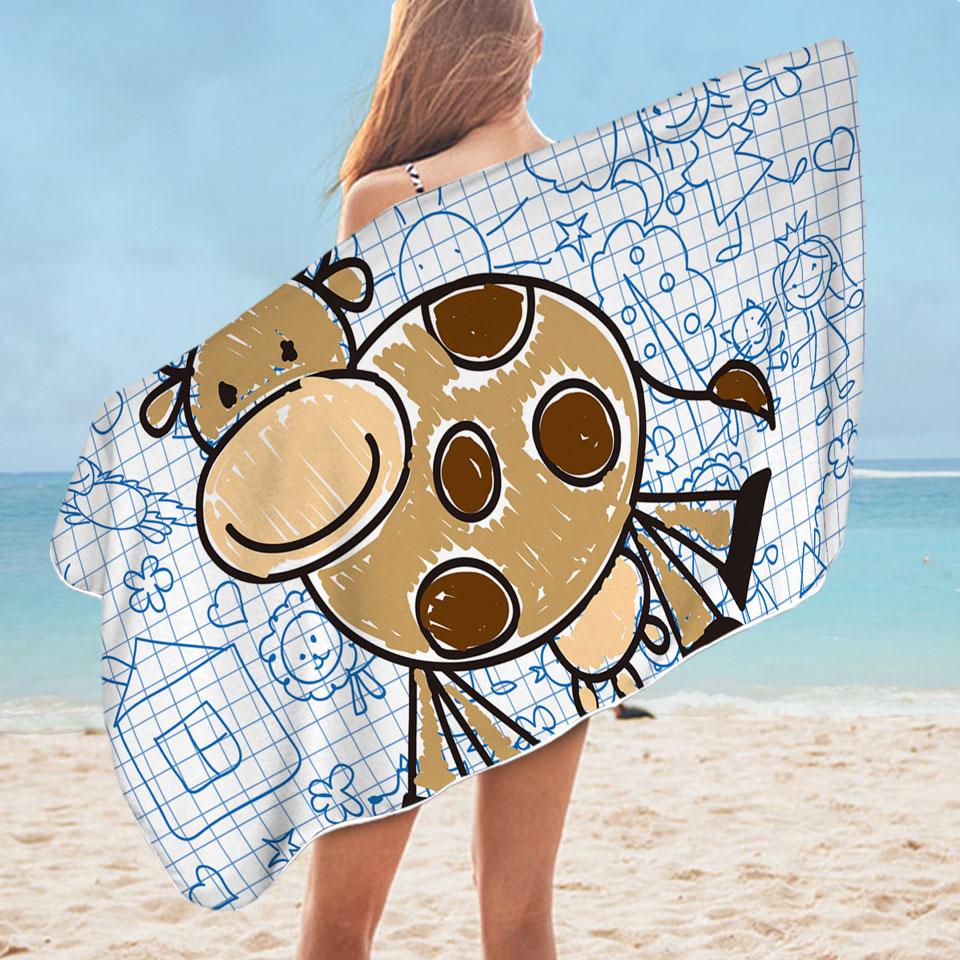 Adorable Kids Drawing of a Cow Microfiber Beach Towel