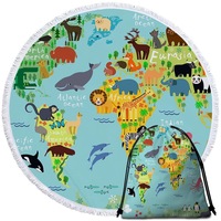 Animal World Map Beach Towel