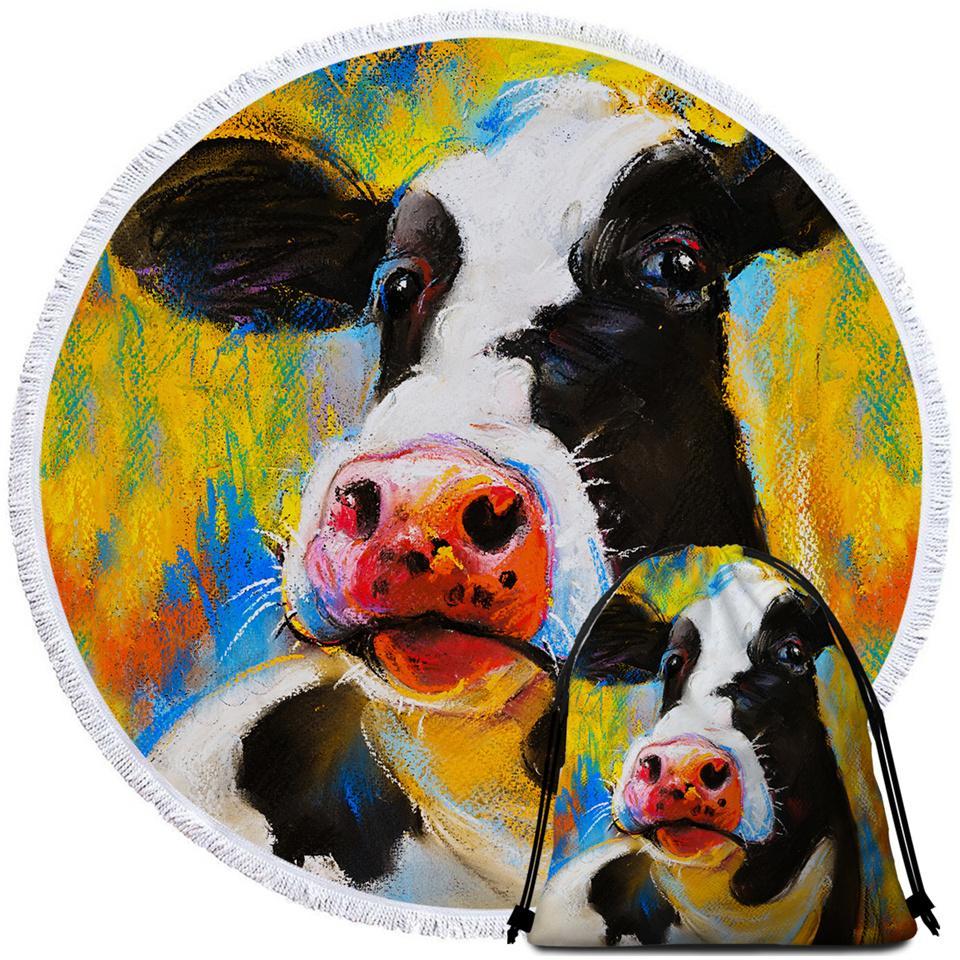 Art Painting Cow Beach Towel