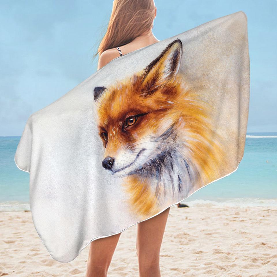 Art Painting Fox Portrait Microfiber Beach Towel