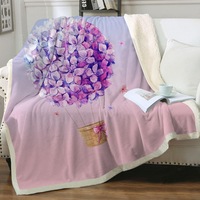 Artistic Purple Flowers Hot Air Balloon Throw Blanket