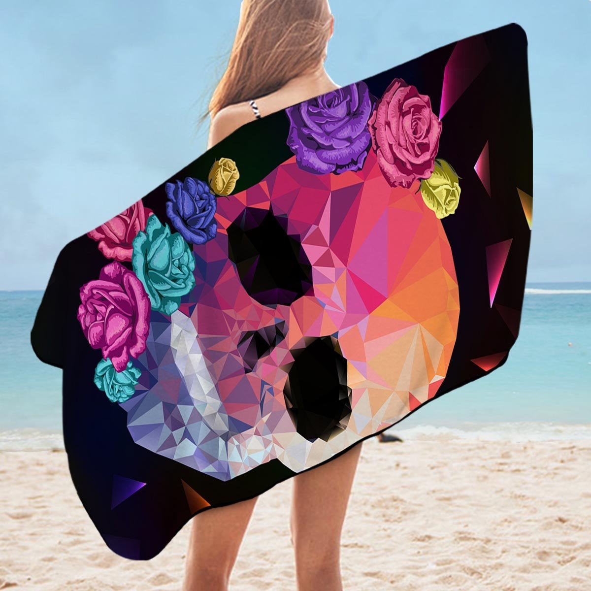 Artistic Skull and Roses Microfiber Beach Towel