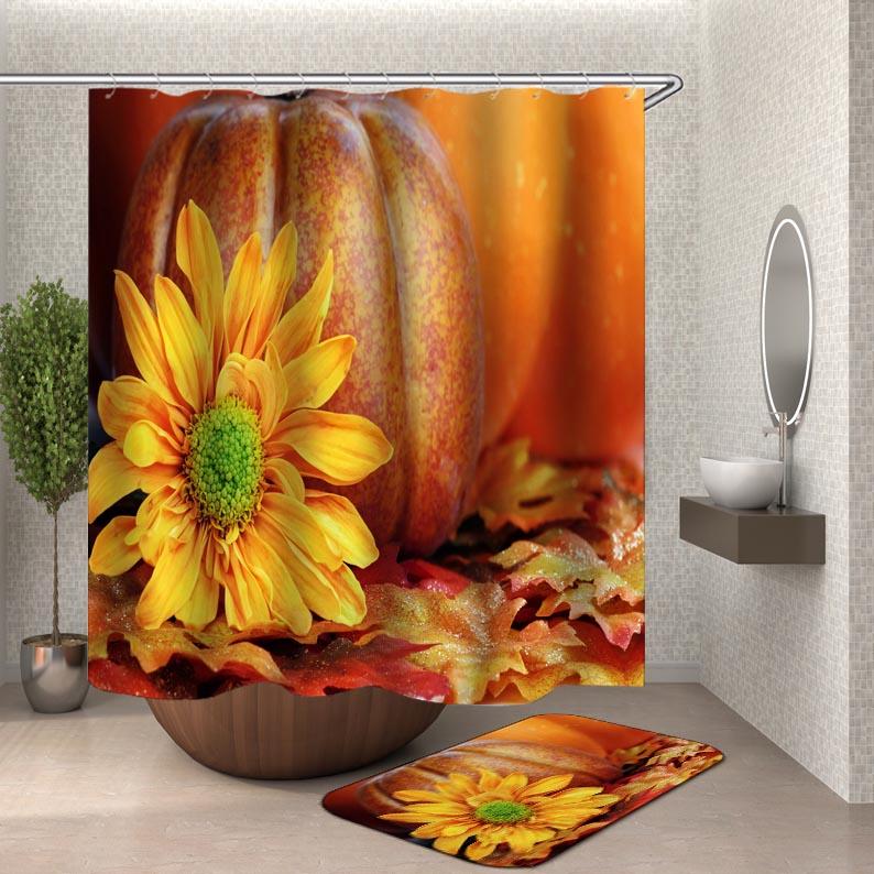 Autumn Sunflower and Pumpkin Shower Curtain