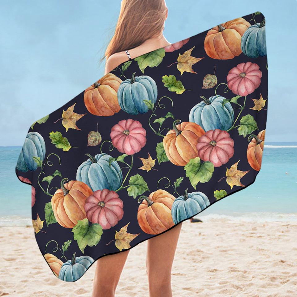 Beautiful Autumn Art Multi Colored Pumpkins Microfiber Beach Towel