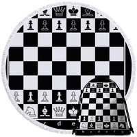 Black and White Chess Round Beach Towel