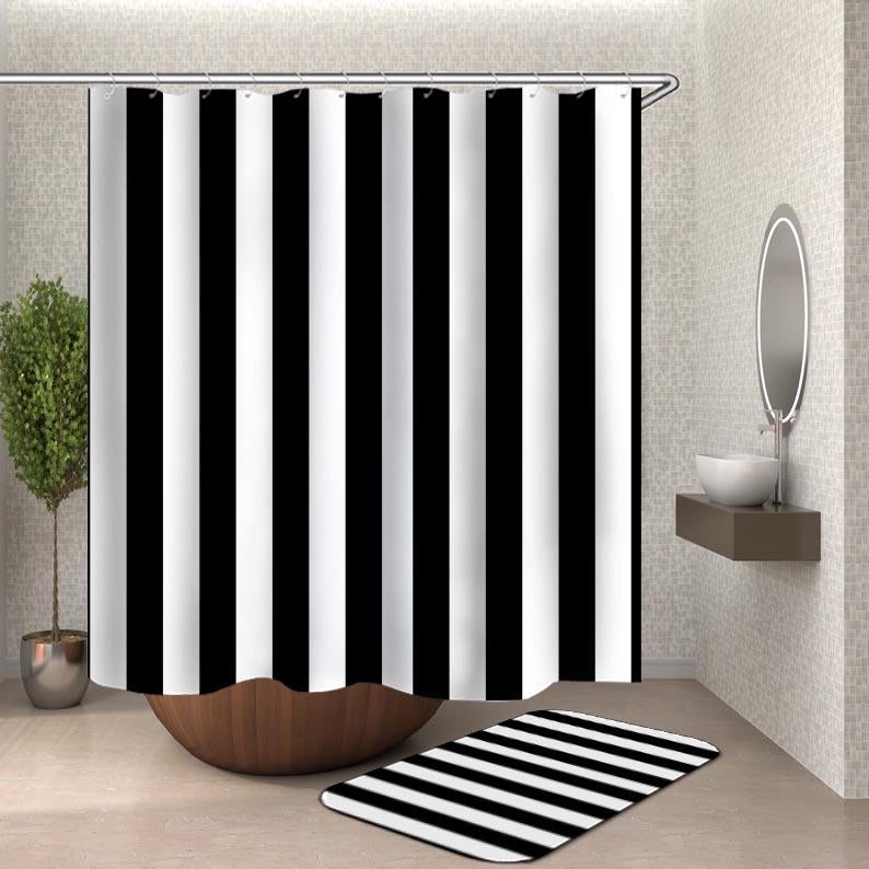 Black and White Vertical Stripes Shower Curtain