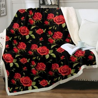 Black Background Classic Red Roses Throw Blanket