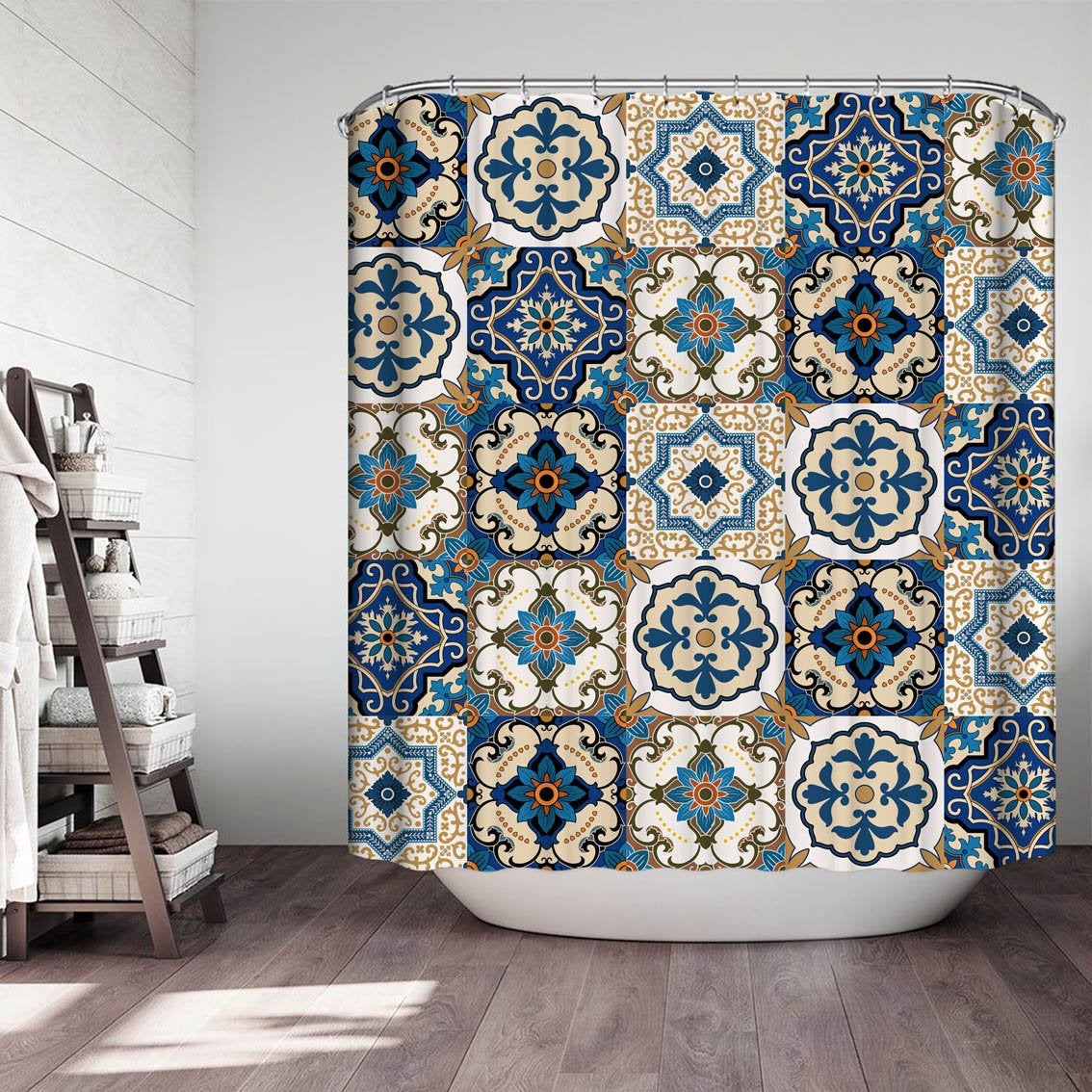 Blue Tiles Moroccan Design Shower Curtain