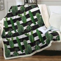 Cactus over Black and White Stripes Throw Blanket