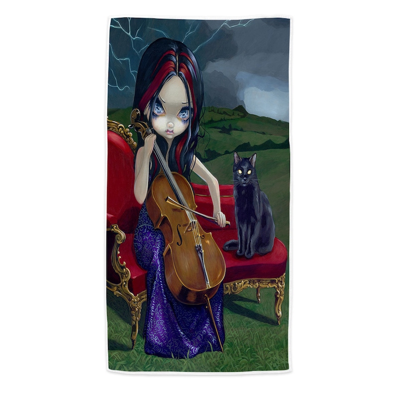 Buy Cello Storm Gothic Beautiful Girl And Her Cat Beach Towels Medium 