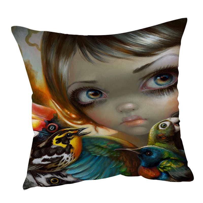 Buy Colorful Art Birdsong Beautiful Maiden and Birds Cushion Cover - MyDeal