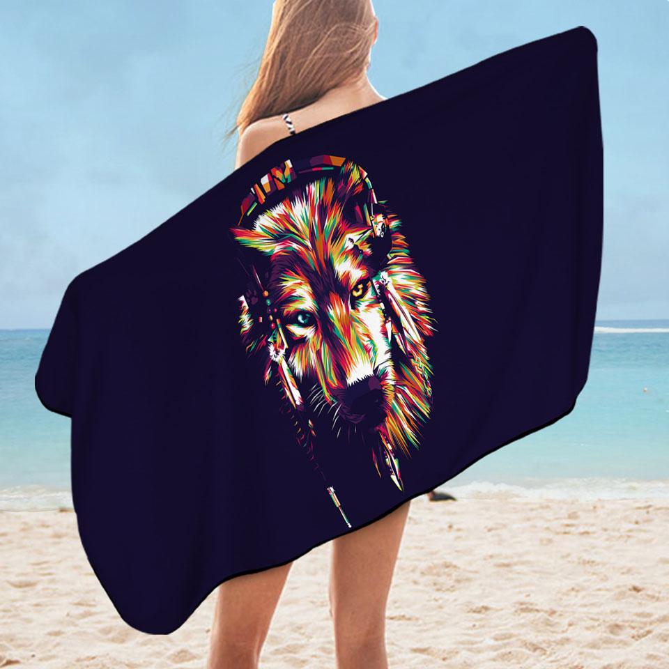 Colorful Artistic Wolf Microfiber Beach Towel