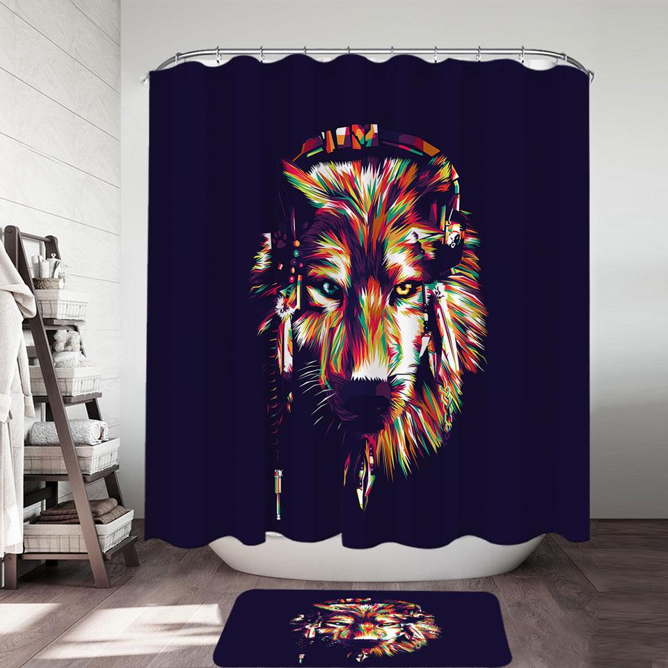 Colorful Artistic Wolf Shower Curtain
