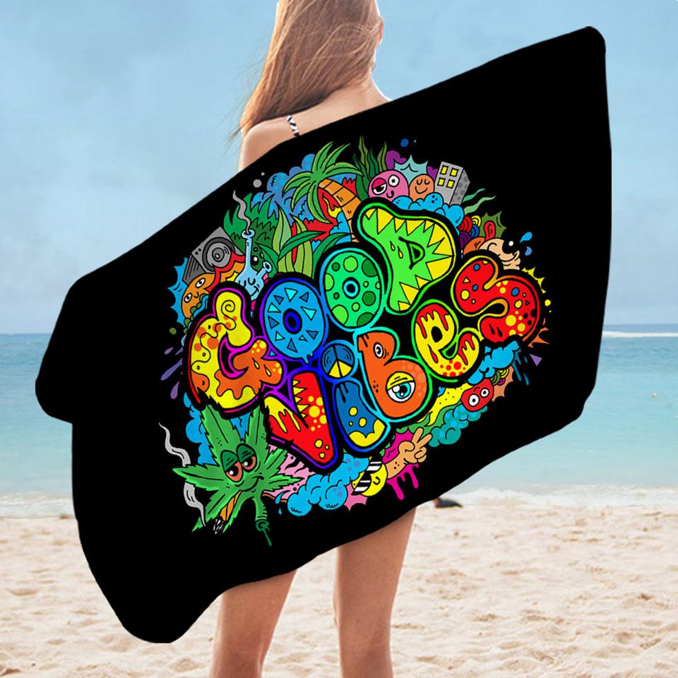 Colorful Good Vibes Microfiber Beach Towel