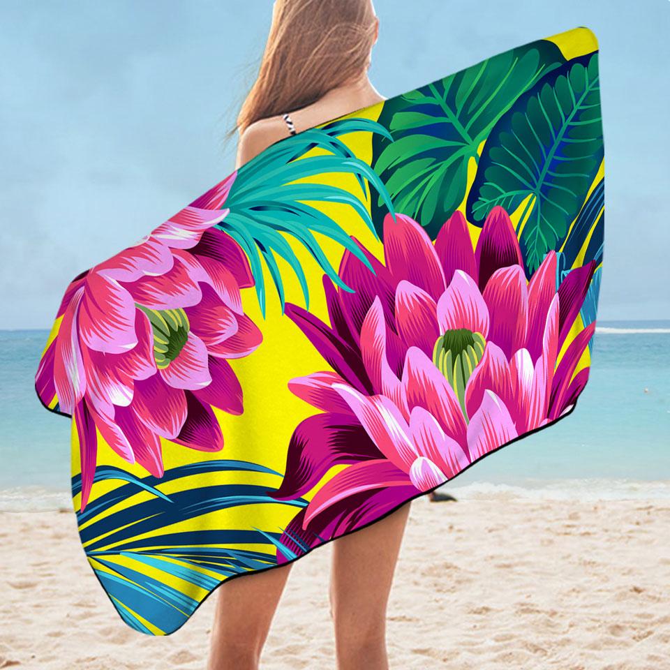 Colorful Tropical Flowers Microfiber Beach Towel