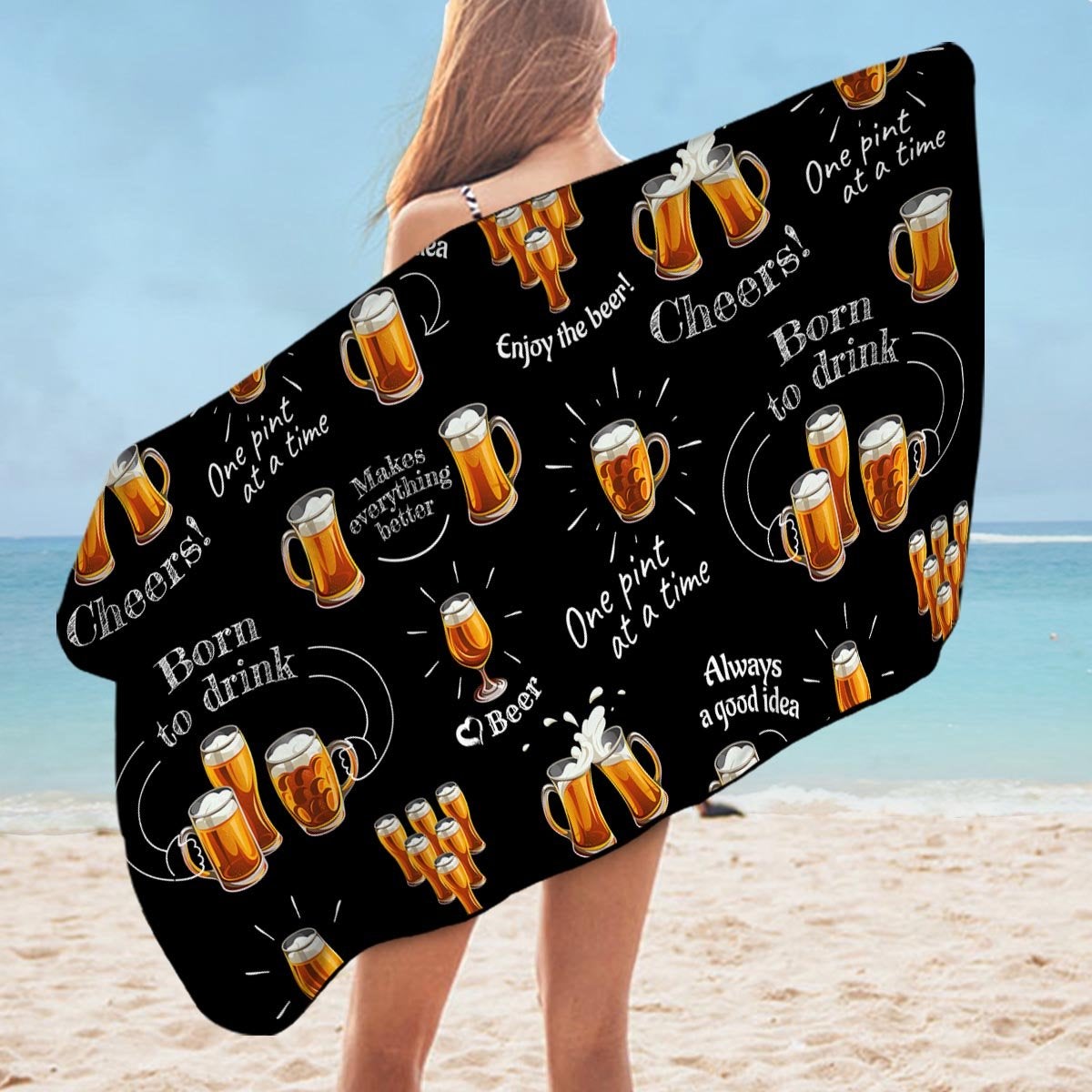 Cool Beer Pattern Microfiber Beach Towel
