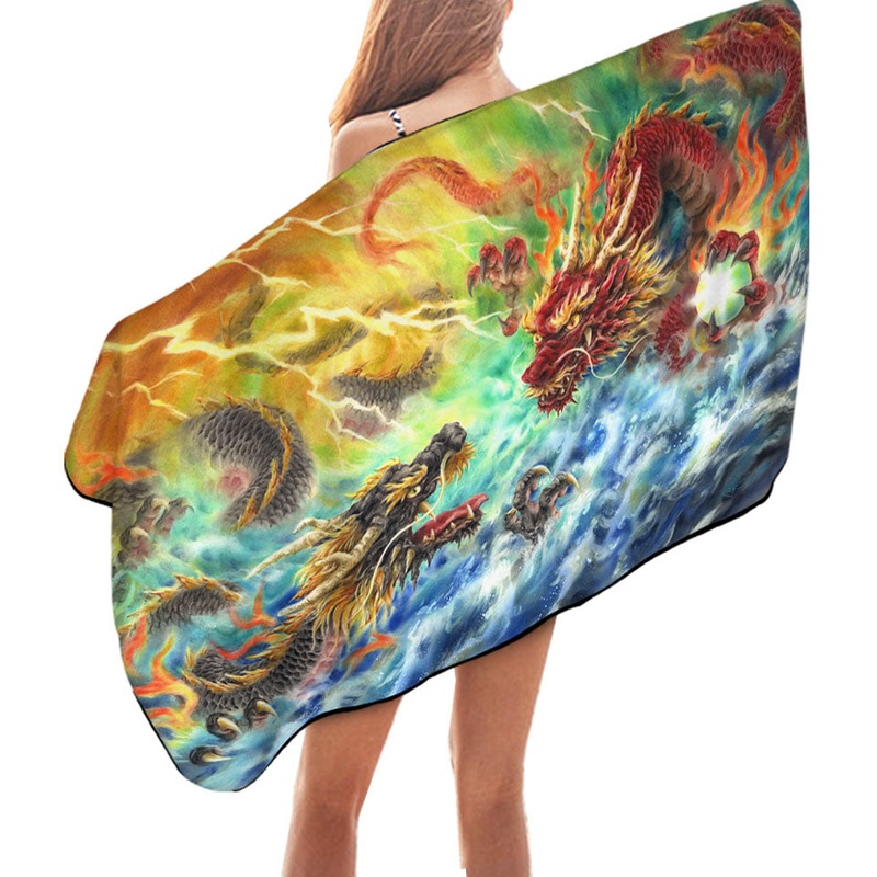 Buy Cool Fantasy Fire vs Water Encountering Dragons Microfiber Beach ...