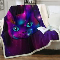 Cool Purple Space Cat Throw Blanket
