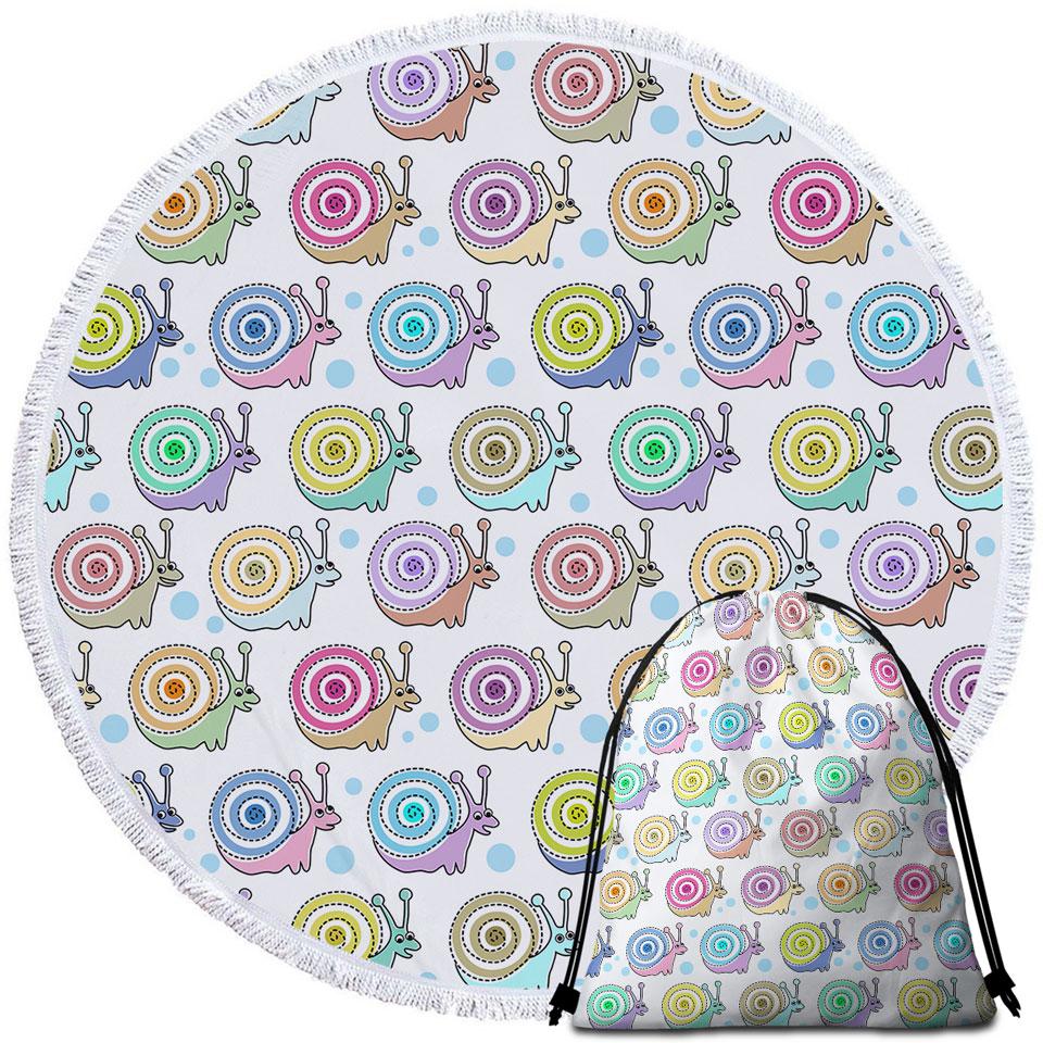 Cute Colorful Snails Round Beach Towel