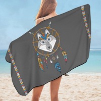 Cute Native Wolf Dream Catcher for Kids Microfiber Beach Towel