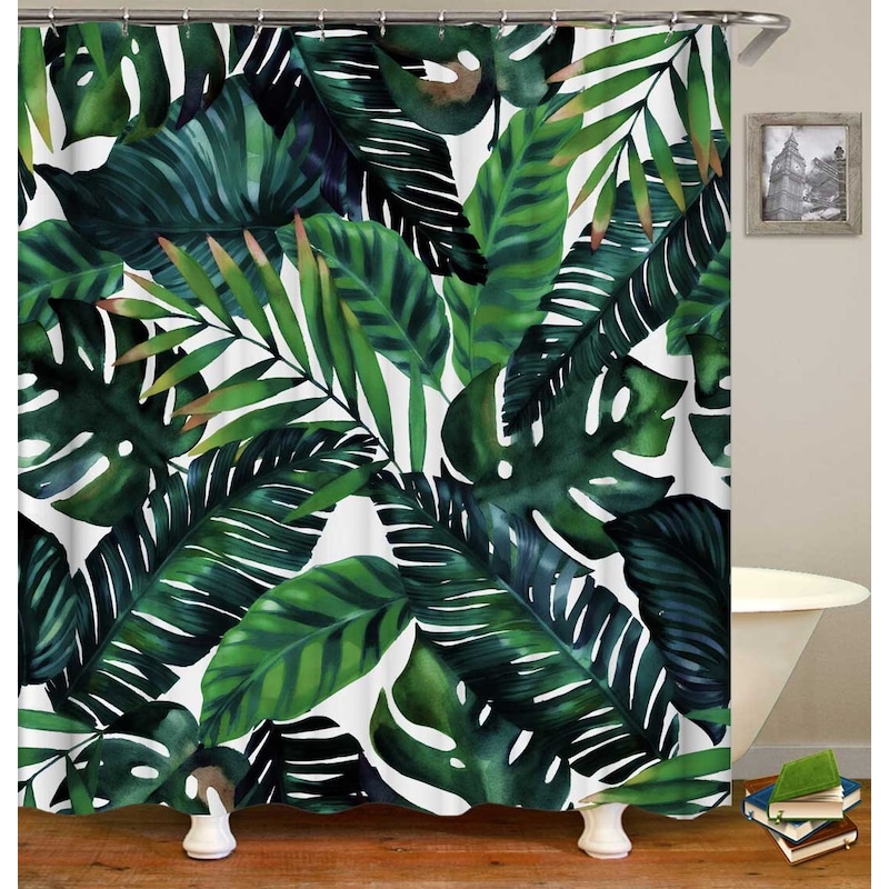 Buy Dark Green Palm Leaves Shower Curtain - MyDeal