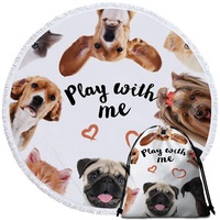 Dog Play With Me Round Beach Towel