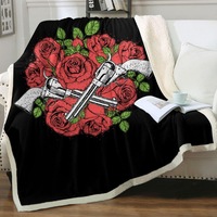Drawing of Guns and Roses Throw Blanket