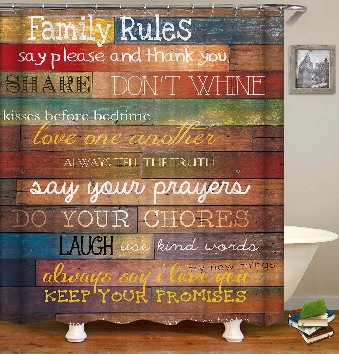 Family Rules Wooden Deck Shower Curtain