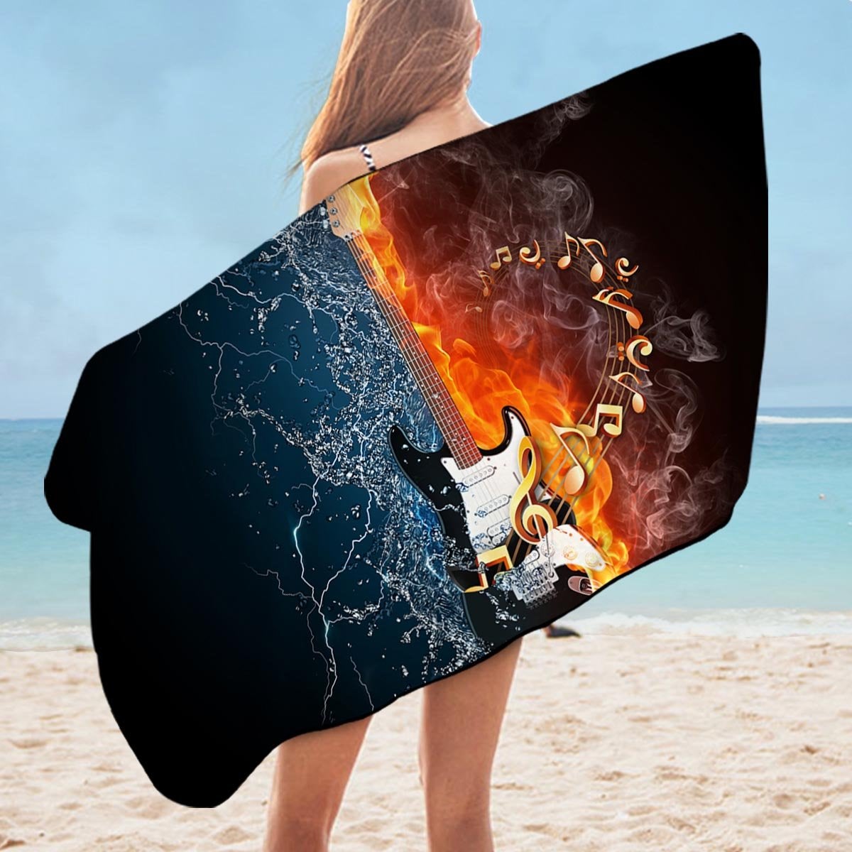 Fire vs Water Electric Guitar Microfiber Beach Towel