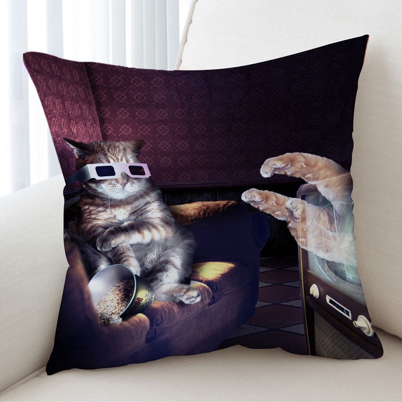 Buy Funny Cat Watching a 3D Horror Movie Cool Art Cushion Cover MyDeal