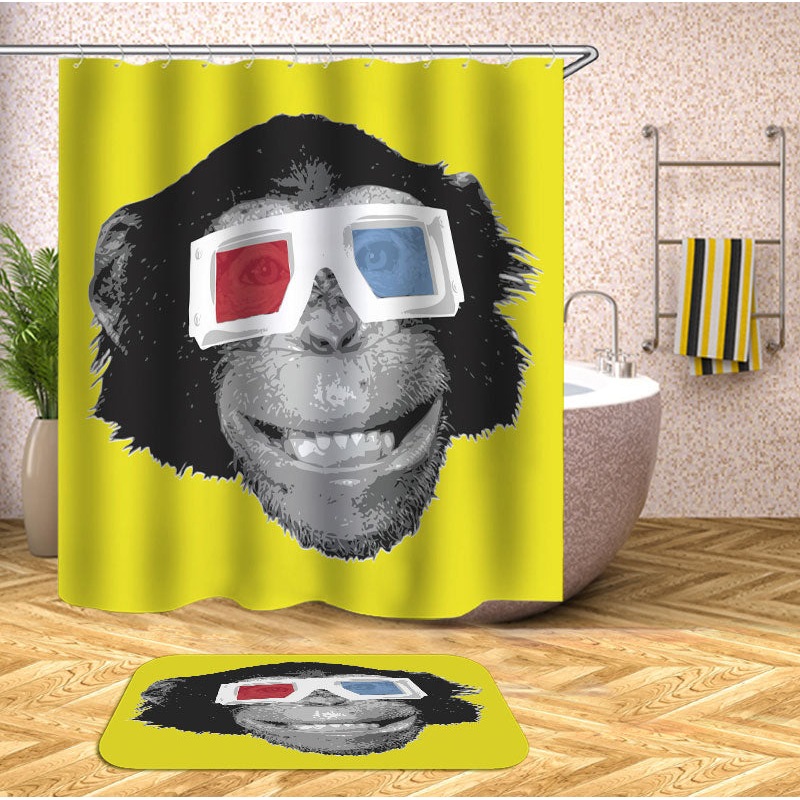 Buy Funny Chimpanzee Ape Monkey Wearing 3D Glasses Shower Curtain - MyDeal