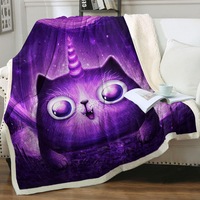 Funny Crazy Eyes Purple Unicorn Cat Throw Blanket