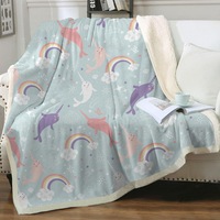 Funny Cute Rainbow Unicorn Dolphin for Kids Throw Blanket
