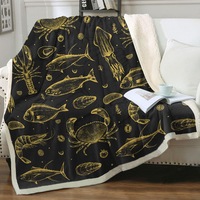 Golden Seafood Fish Crab and Squid Throw Blanket