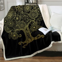Golden Tree Drawing over Black Throw Blanket