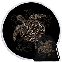 Golden Turtle Round Beach Towel
