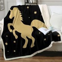 Golden Unicorn and Stars Throw Blanket