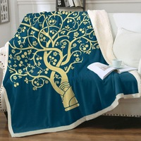 Golden Yellow Tree over Blue Throw Blanket