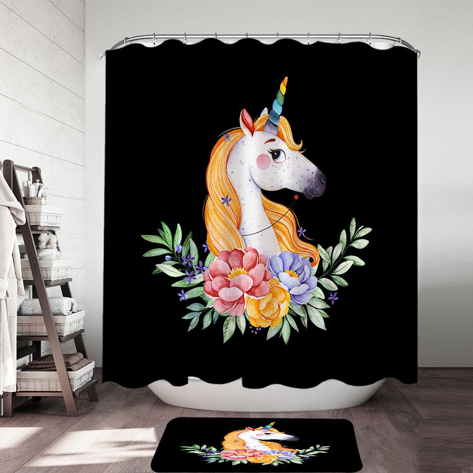 Gorgeous Unicorn and Flowers Shower Curtain