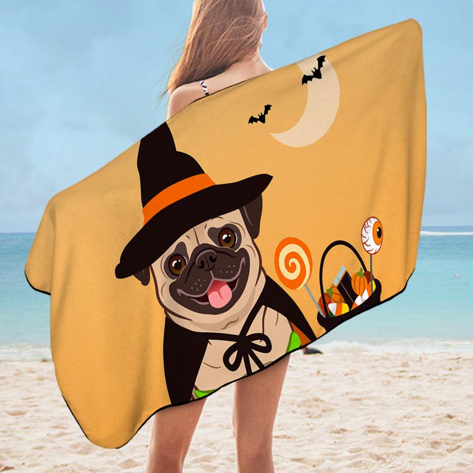 Halloween Pug Microfiber Beach Towel