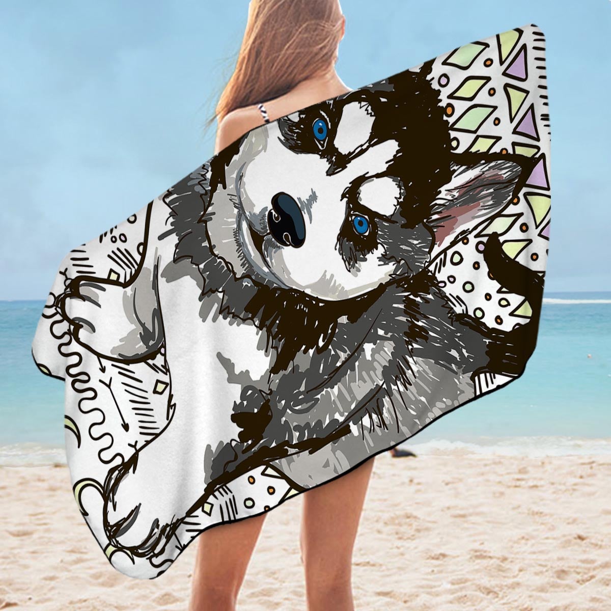 Husky Puppy Microfiber Beach Towel