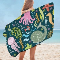 Kids Multi Colored Marine Animals Microfiber Beach Towel