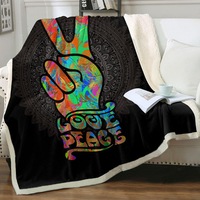 Love Peace over Dark Mandala Throw Blanket