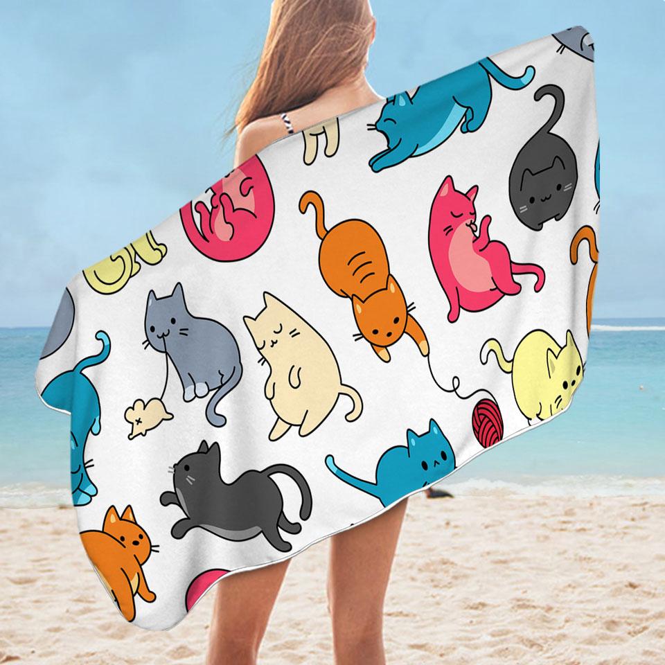 Multi Colored Cats Drawings Microfiber Beach Towel