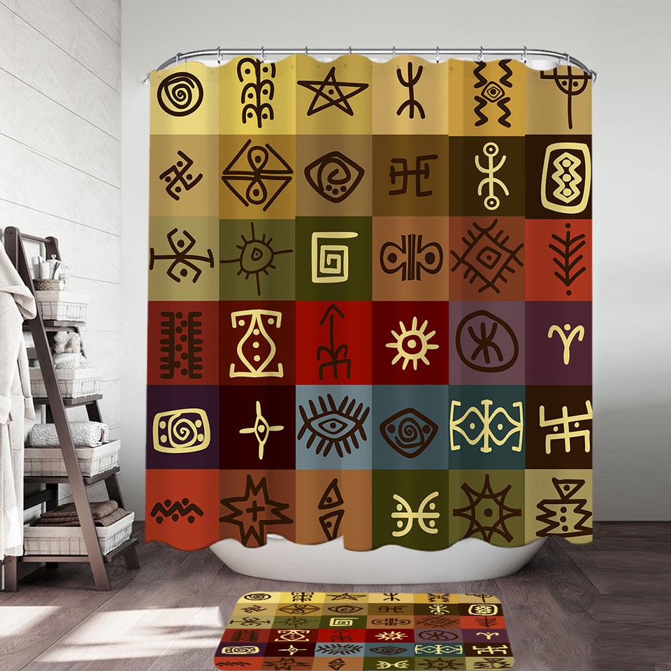 Multi Colored Panels Cool Ancient Symbols Shower Curtain