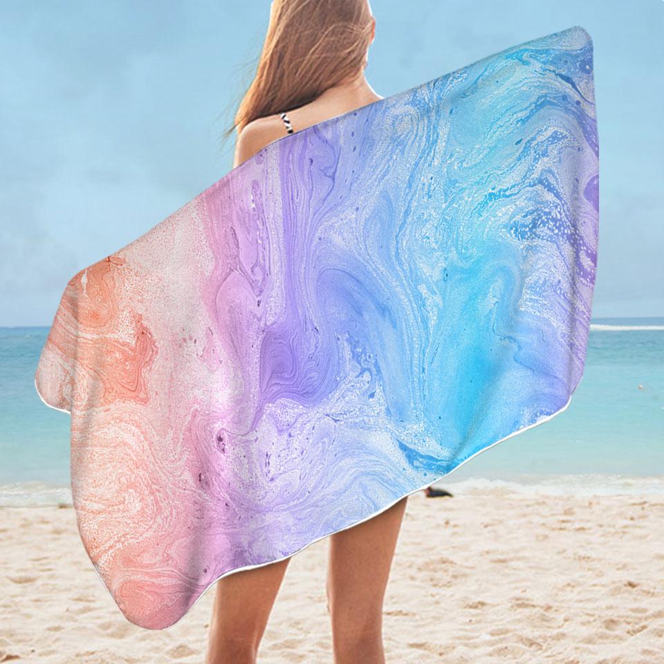 Multi Colored Red Purple Blue Marble Microfiber Beach Towel