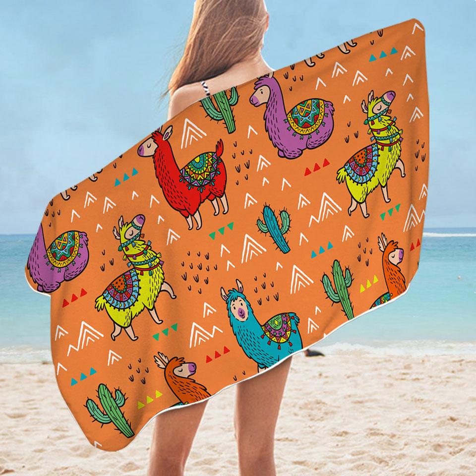 Multi Colored South American Llamas Microfiber Beach Towel