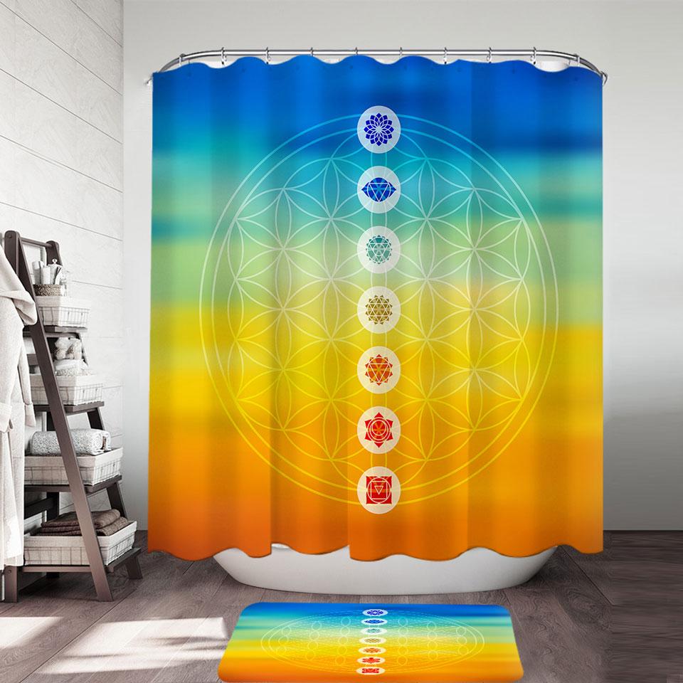 Multi Colored Spiritual Energy Yoga Symbols Shower Curtain
