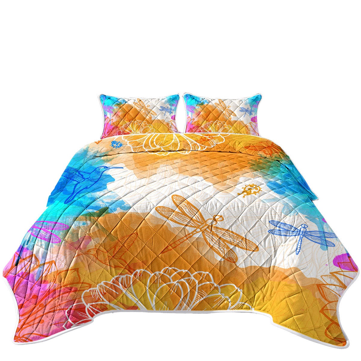 Buy Orange Blue Dragonflies and Hummingbirds Coverlet - MyDeal Australia