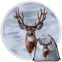 Painted Deer Round Beach Towel